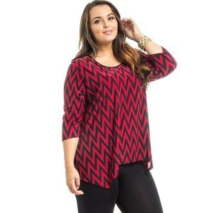 Black N Blue Women's Blouse Shark Bite Hem Burgundy Zigzag Size 3XL NWOT